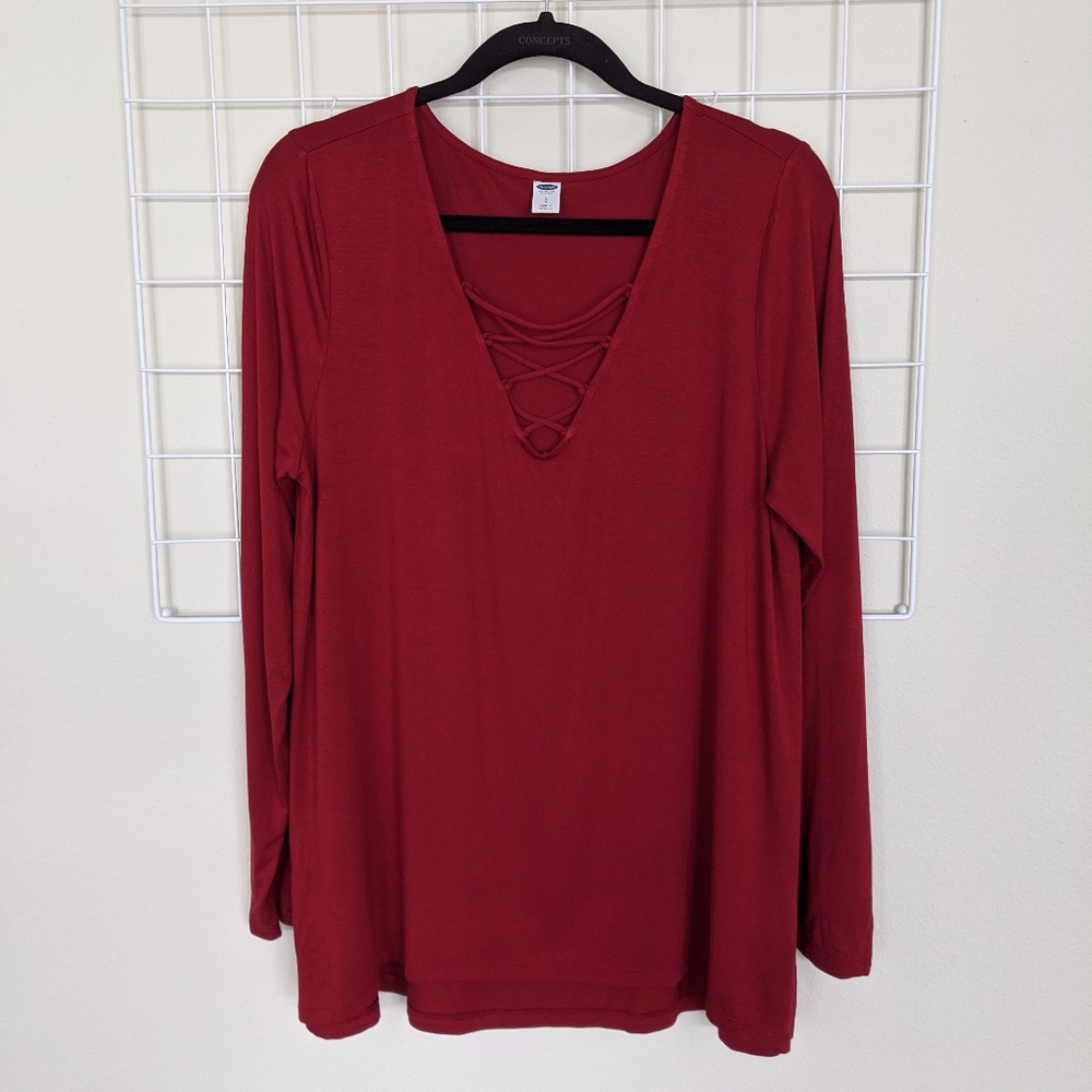 Old Navy Lace Up Red Top Large
